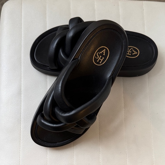 Ash Kids Black Braided Slide Sandals